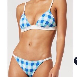 Solid & Striped The Morgan Bikini Blue White Knit Check Women’s Small NWT